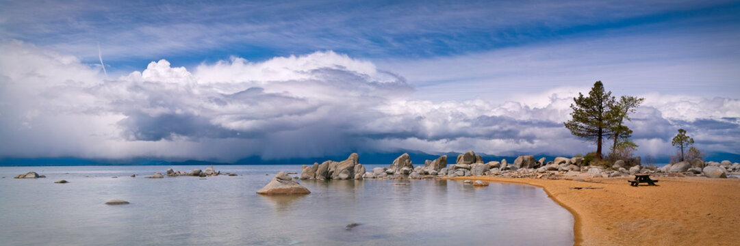 Summer thunderstorm approaching Zephyr Cove Lake Tahoe