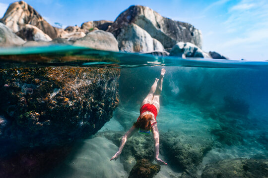 Woman Snorkeling Underwater Virgin Gorda BVI Caribbean