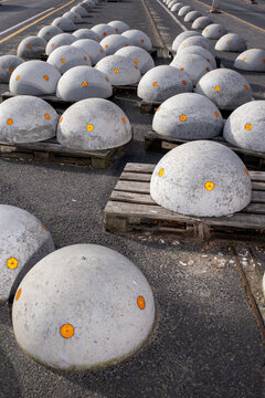 Erected bollards in a row