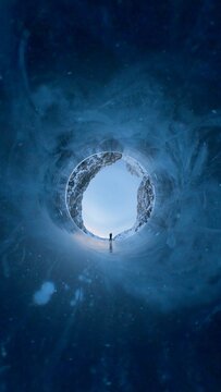 Polar circle, otherworldly tiny planet and surreal tunnel of ice
