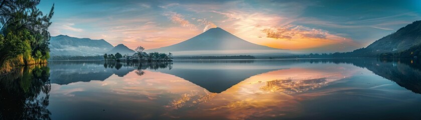 A mountain with a foggy mist rising from it