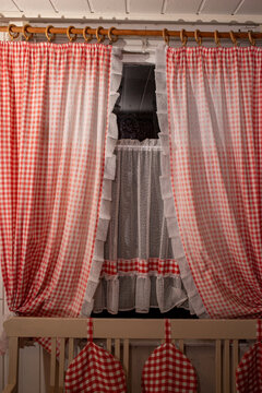 Red and white checkered curtain