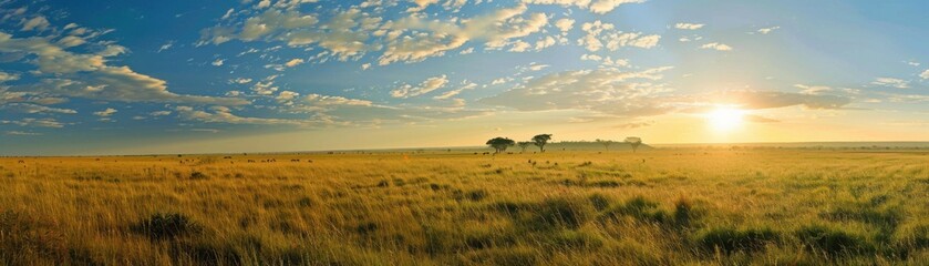 A field of tall grass with a few trees in the background