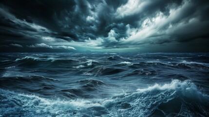 Fototapeta premium A stormy ocean with large waves crashing against the shore