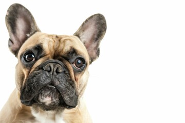 Fototapeta premium Closeup portrait of a stylish French bulldog with expressive eyes looking at the camera on a clean white background