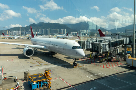 An aircraft parked in the airport.