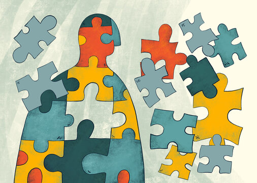 Puzzle Pieces Forming Human Silhouette