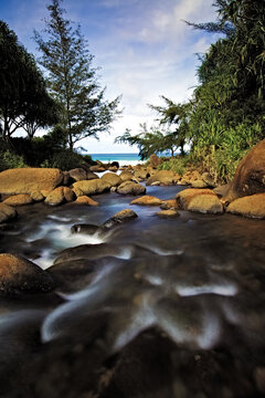 Hanakapiai Stream that leads right on to the beach Hanakapiai Beach