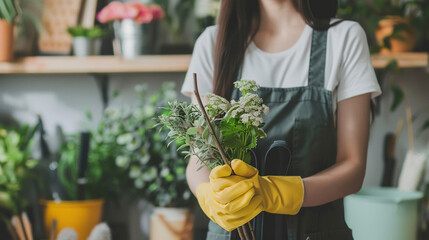 Obraz premium Woman Holding a Basket of Freshly Harvested Vegetables in a Sunny Garden