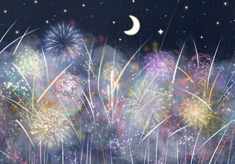 fireworks in summer background 