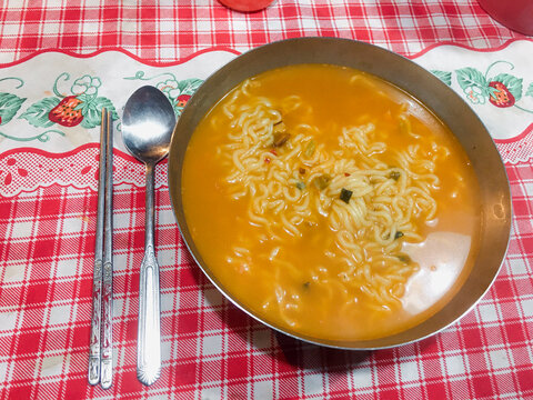 Ramen (라면), a typical Korean dish
