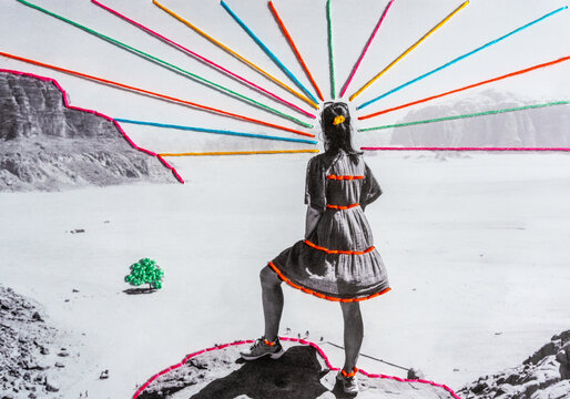 Solo woman travel Contemporary colorful embroidery on nature