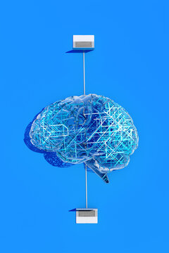 Computer brain connected with wires
