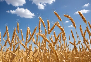 Fototapeta premium wheat field and blue sky with clouds