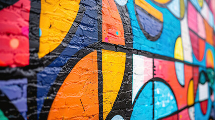 Bold Street Art with Vibrant Colors on an Urban Brick Wall