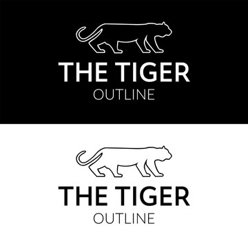 Tiger walk in simple outline for sport shop logo design