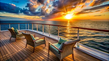 Fototapeta premium Tranquil evening cruise with beautiful sunset over the ocean.