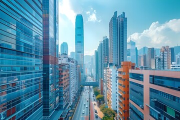 Naklejka premium Thriving Cityscape of Towering Architectural and Bustling Financial District