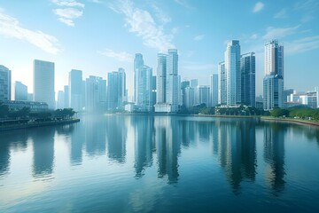 Fototapeta premium Stunning Cityscape of Futuristic Skyscrapers,Thriving Business District,and Dynamic Exchange