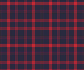 Plaid pattern, navy blue, red, seamless for textiles, and for designing clothing, skirts, pants or decorative fabric. Vector illustration.