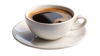 Obraz premium A white mug filled with a steaming coffee drink, sits on a white saucer