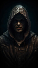 

A man wearing a hoodie and a strange mask in dim lighting, exuding mystery and intrigue.