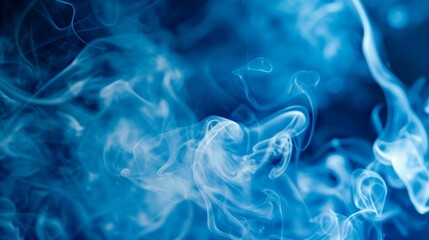 Fototapeta premium Abstract white smoke waves on a blue background.