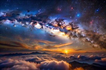 Fototapeta premium The Milky Way Stretches Across The Sky Above A Sea Of Clouds.