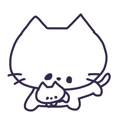 子猫を口に咥えているかわいい白色の母猫のイラスト