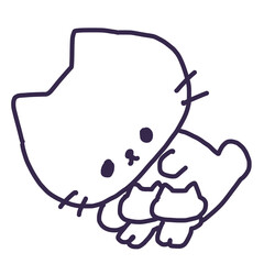 赤ちゃんに授乳中のかわいい白い色の母猫と子猫のイラスト