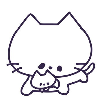 子猫を口に咥えているかわいい白色の母猫のイラスト