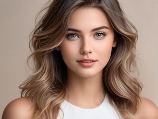 Obraz premium Portrait of a Beautiful Young Woman with Pristine Skin, Highlighting Face Care, Cosmetology, and Spa