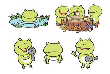 Obraz premium 緑色のかわいいカエルは梅雨のキャラ