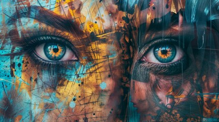 Abstract painting of eyes with vibrant colors