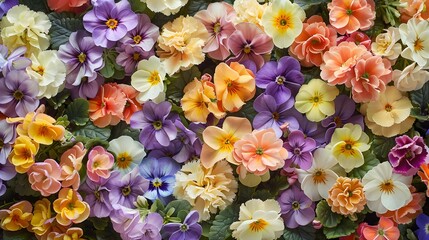 Spring full frame design created with primroses & primulas.
