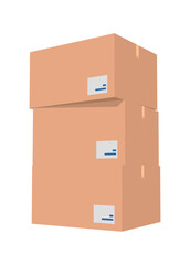 Cardboard box stack. Perspective view. Simple flat illustration