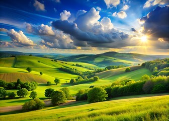 Obraz premium Amazing Landscape With Green Hills And Blue Sky For Your Projects