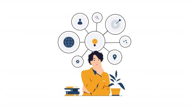 2D Character Mind Mapping Animation HD On Alpha