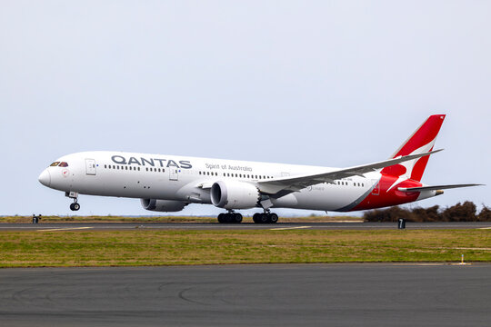 Qantas Boeing 787 Dreamliner Taking Off from Honoluluʻs Daniel K. Inouye International Airport Runway 8R