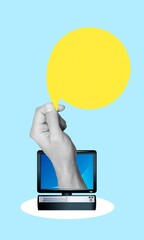 Vertical collage hand hold income sms cloud