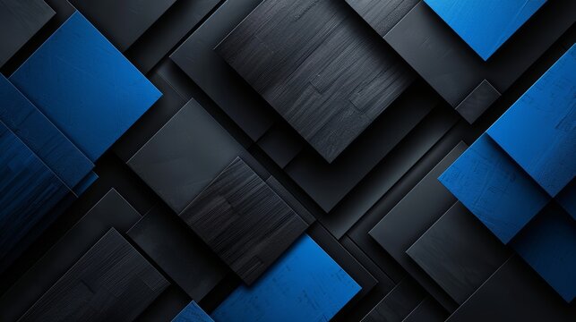Abstract geometric background with black and blue squares.
