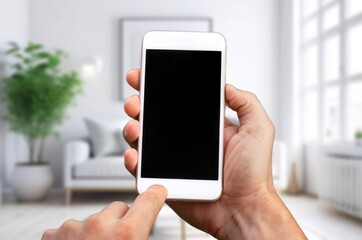 Woman using modern phone with blank screen