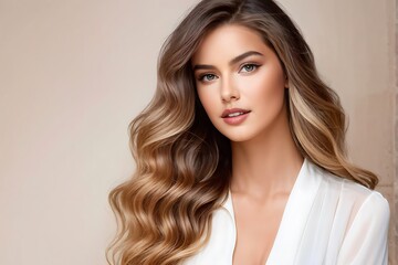 Fototapeta premium Portrait of a Beautiful Young Woman with Pristine Skin, Highlighting Face Care, Cosmetology, and Spa