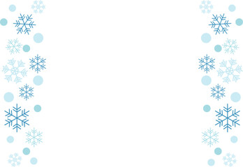 Fototapeta premium ライトブルーの雪の結晶のフレームのイラスト 横長