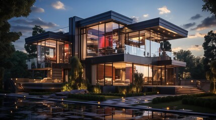 Obraz premium Modern Glass Villa- expansive windows