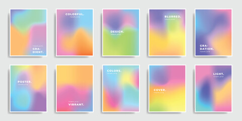 Colorful fluid poster design set. Abstract blurred backdrop template. Creative liquid colors layout. Vibrant multicolored graphic element for branding, presentation, or cover.