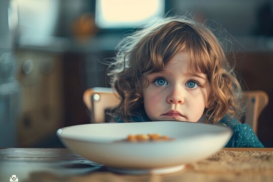 Sad Child Facing Food Insecurity at Table