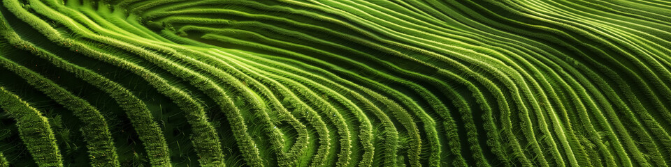 Fototapeta premium aerial view, green land banner, landscape with meadow. Wall Art Poster Print Design for Home Decor, Decoration Artwork, High Resolution Wallpaper & Background for Computer, Smartphone, Cellphone