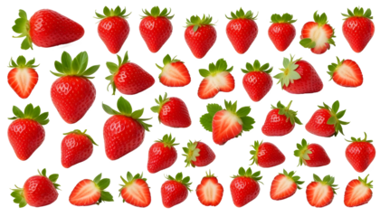 Multiple Strawberry set for graphics resources, isolated transparent background