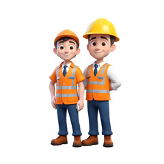 3D icon cartoon a person with safety wear, helmet and gloves